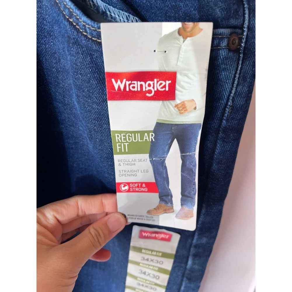 Wrangler Mens‎ Regular Fit Straight Leg Jeans Dark Wash Blue 34x30 NWT